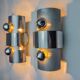 Pair of space age 2-light wall lights, chromed metal, Italy, 1970