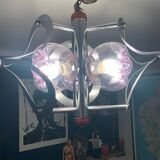 Lustre Mazzega 3 Feux Globes Murano Mauves Space Âge 70’s Chrome