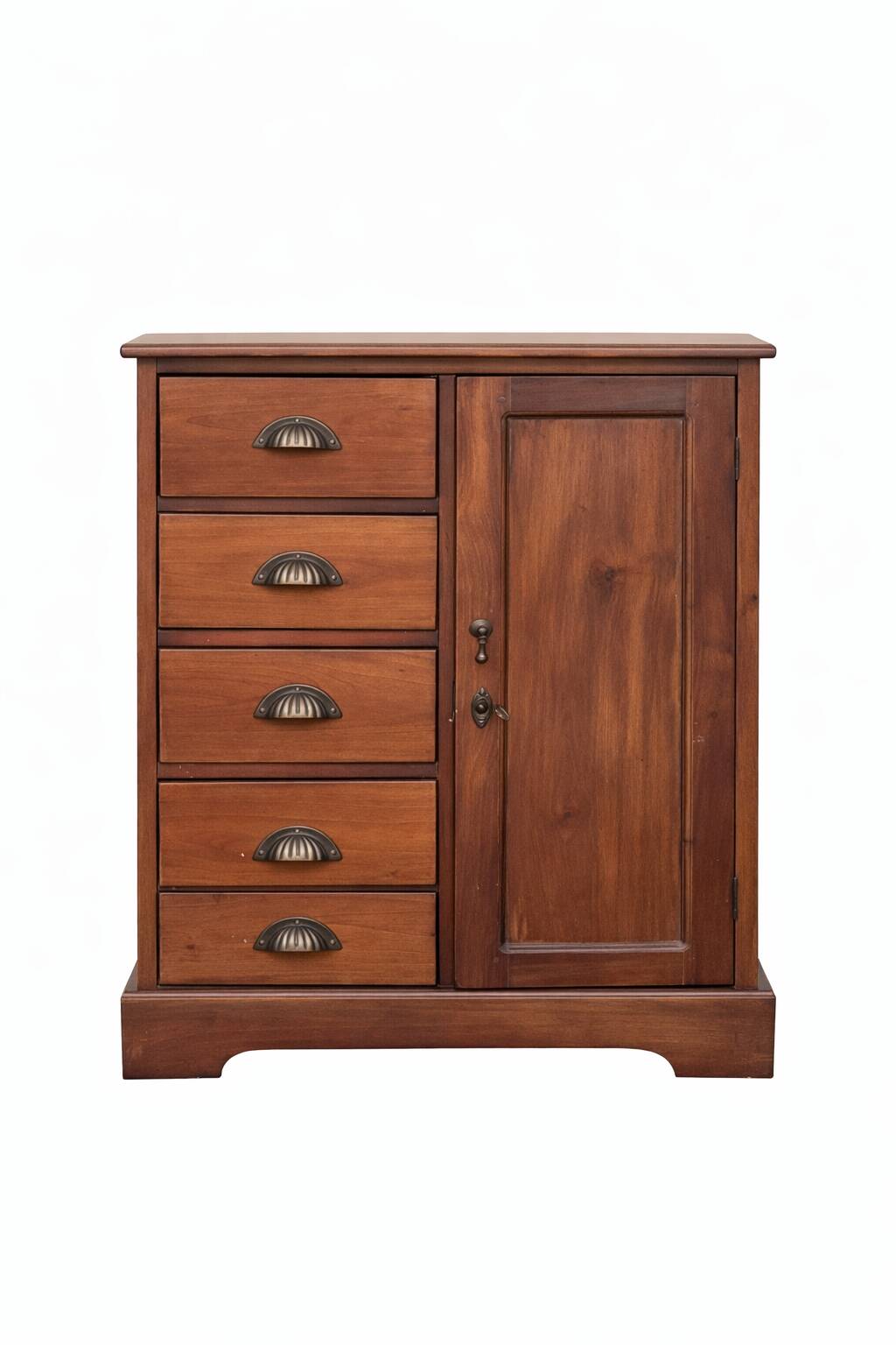 Ce meuble est buffet vintage en bois massif, avec une finition brun