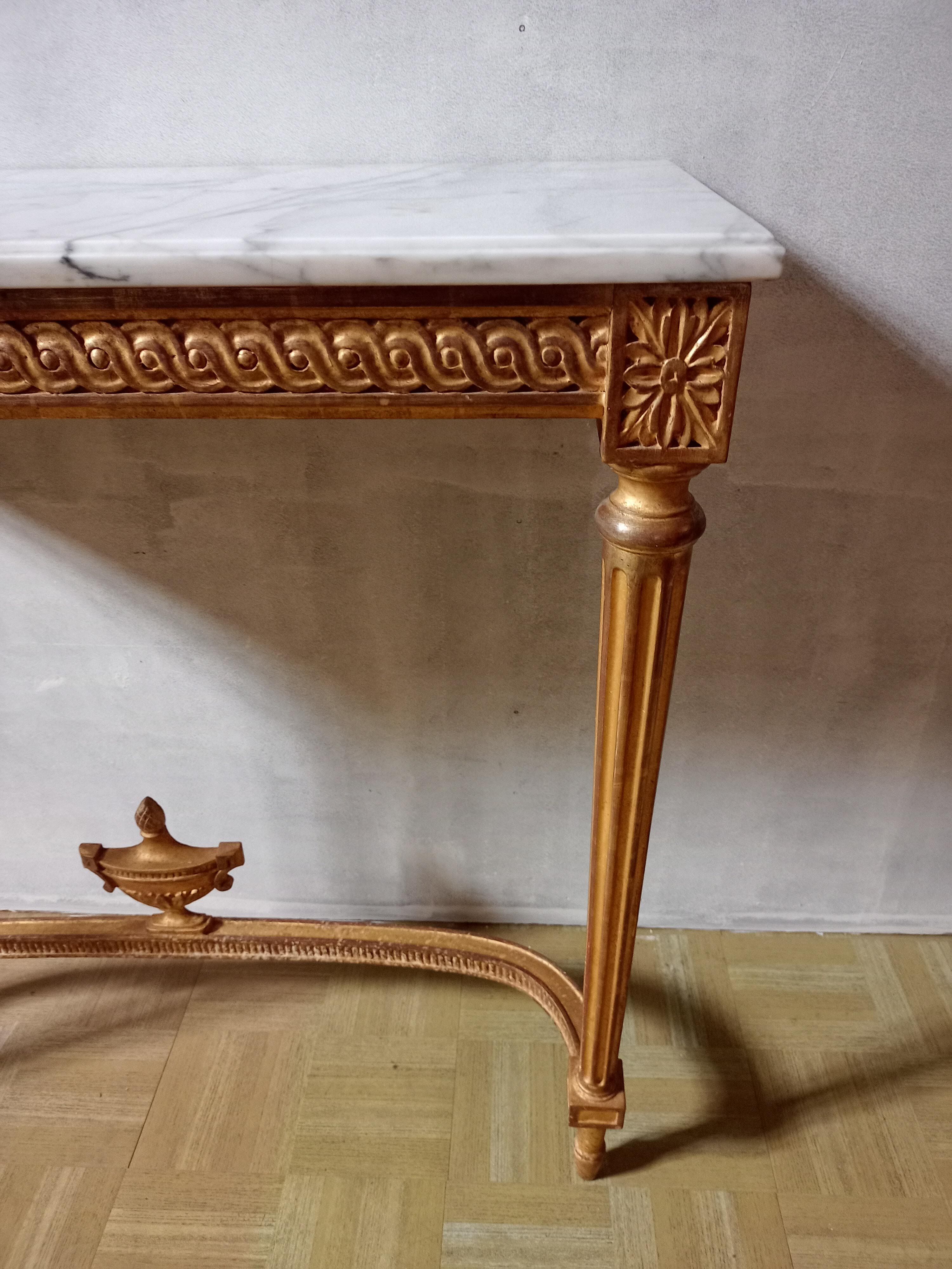 Console in gilded wood and marble style Louis XVl