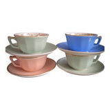 Set of 4 Villeroy & Boch Vintage 50s Cups and Saucers - Pastel & Gold