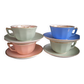 Set of 4 Villeroy & Boch Vintage 50s Cups and Saucers - Pastel & Gold
