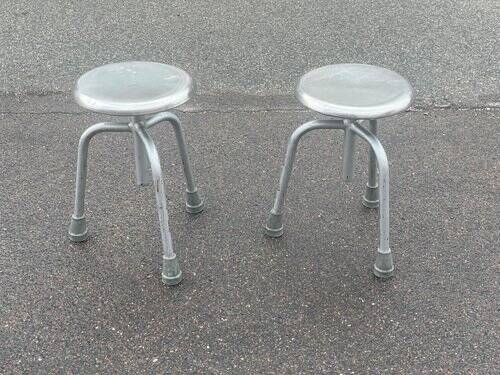 Set of adjustable Danish industrial metal stools, 1968