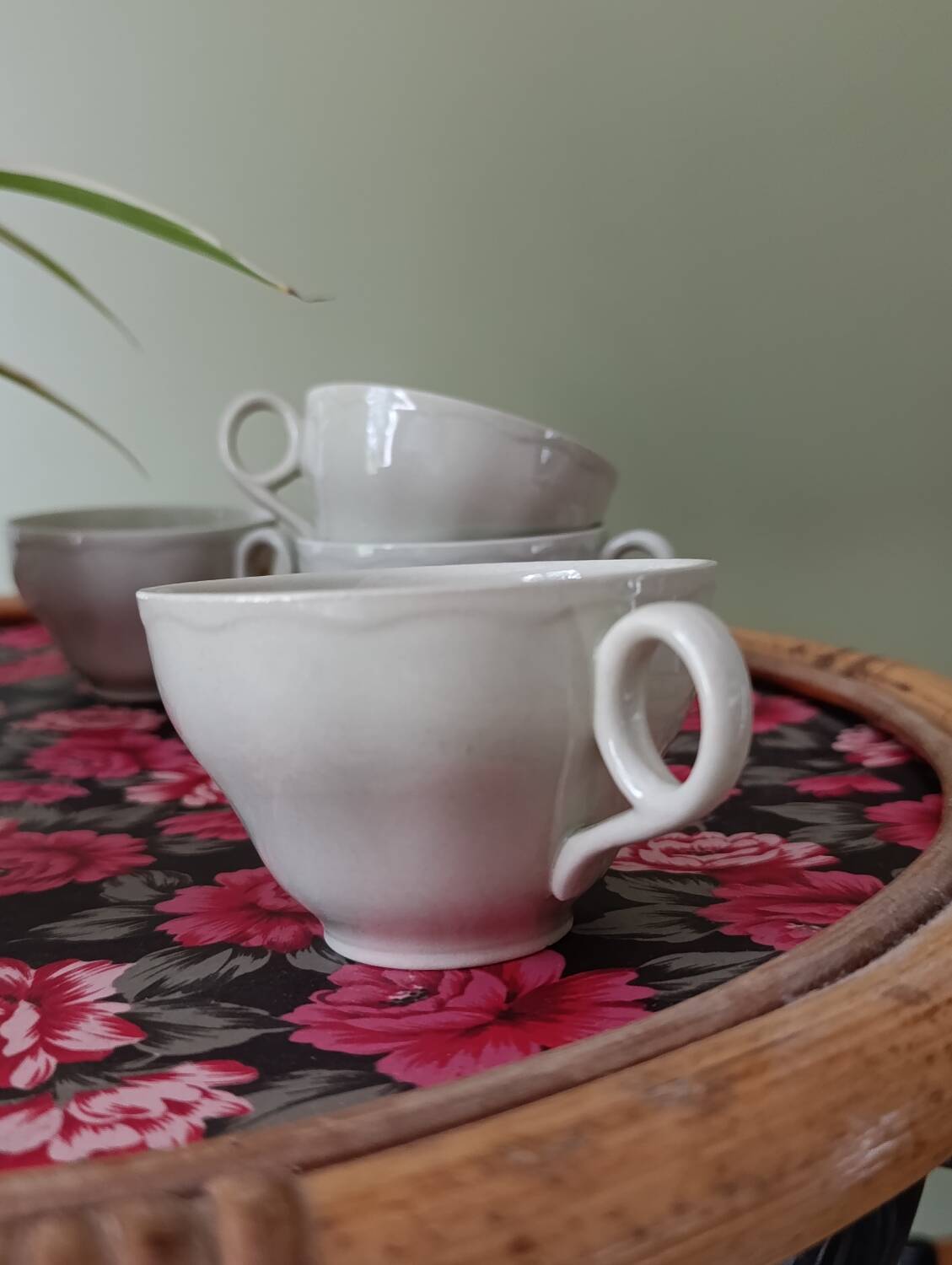 5 pale green cups | almond petals | Grindley England 1950