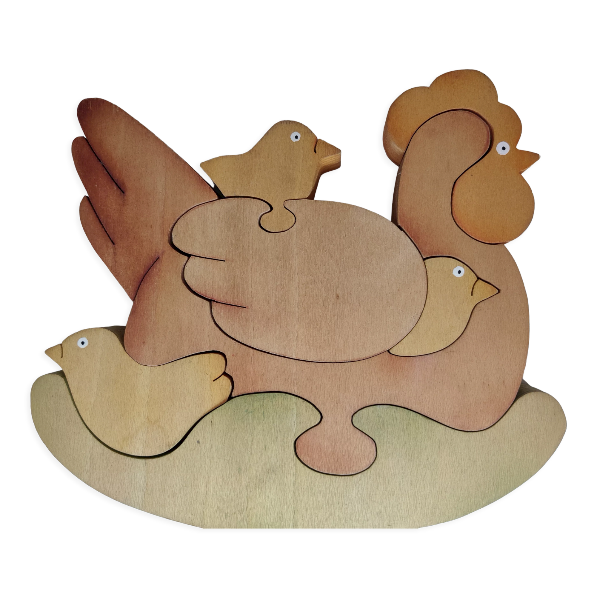 Hen chicks antique wooden puzzle to pose decorative