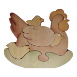 Hen chicks antique wooden puzzle to pose decorative