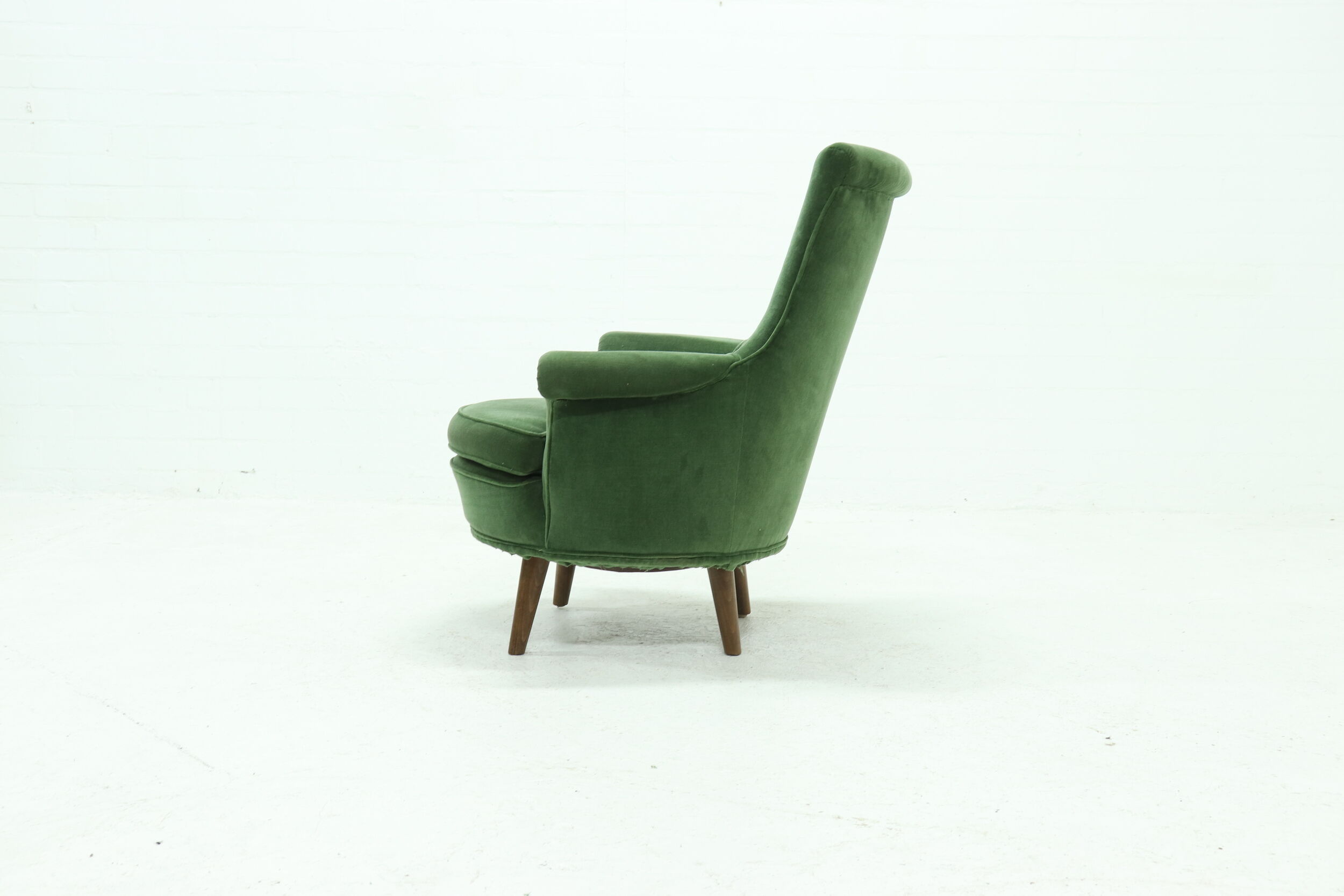 Vintage Green Velour Armchair 1950s