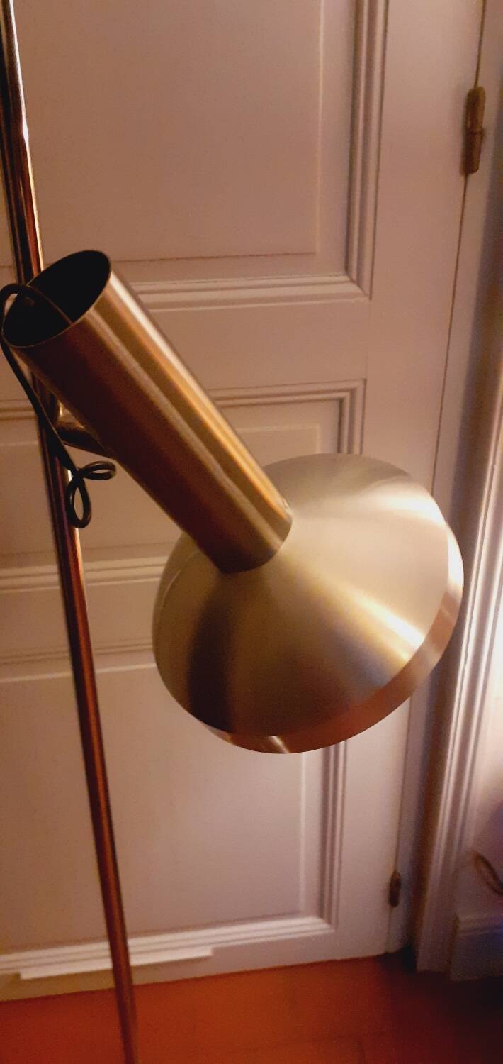 Floor lamp, reading light with two spots from the 70s in chromed metal and brushed aluminum