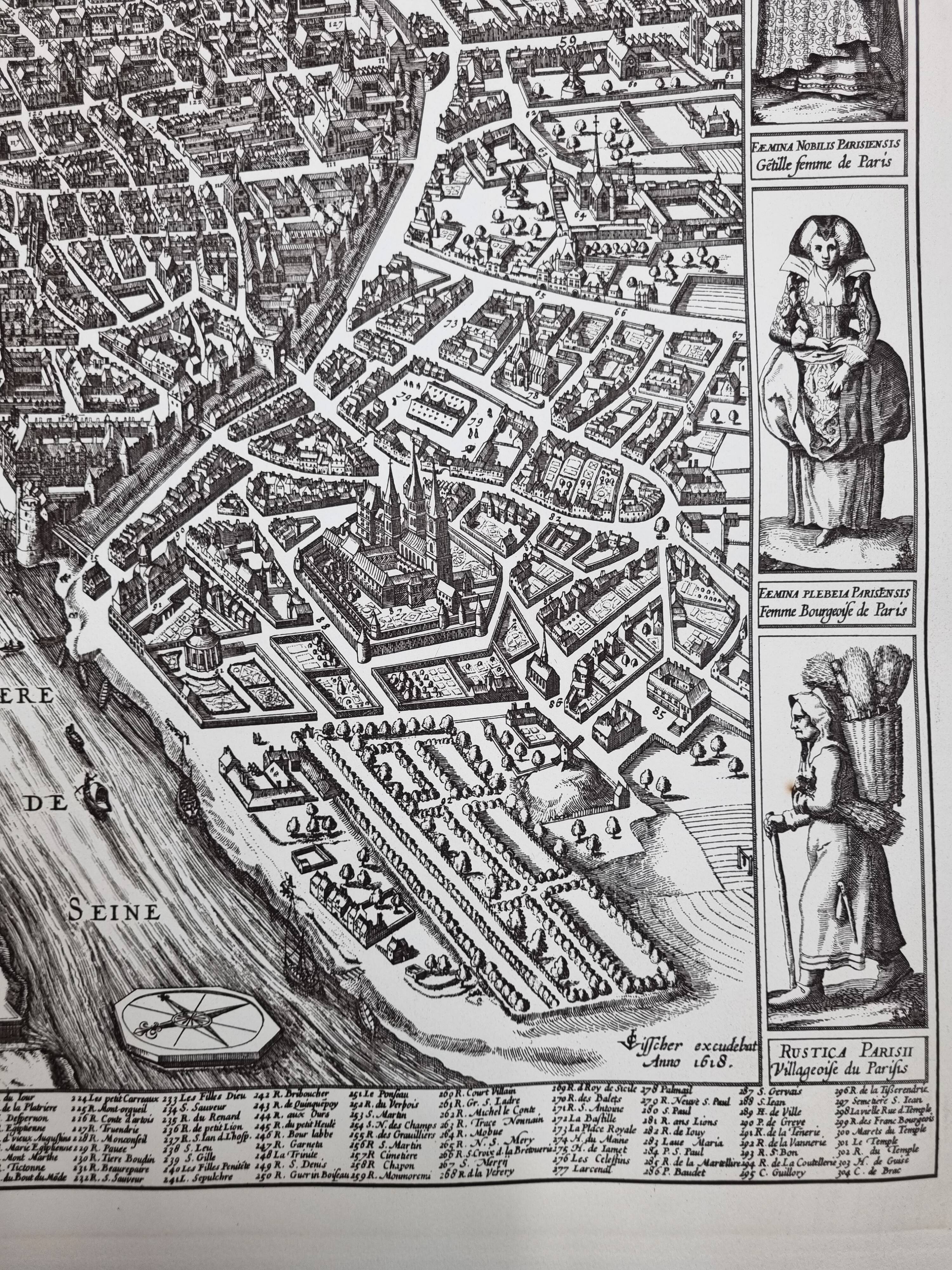 Vintage reproduction, Lutetia Parisiorum Urbis, 1618, after Sebastian Munster, 105 x 73 cm