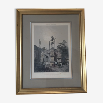 Original lithograph (circa 1860) by Félix Benoist - Calvary by Plougastel Daoulas