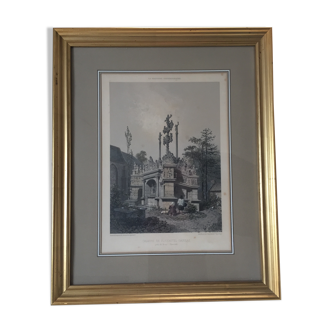 Original lithograph (circa 1860) by Félix Benoist - Calvary by Plougastel Daoulas