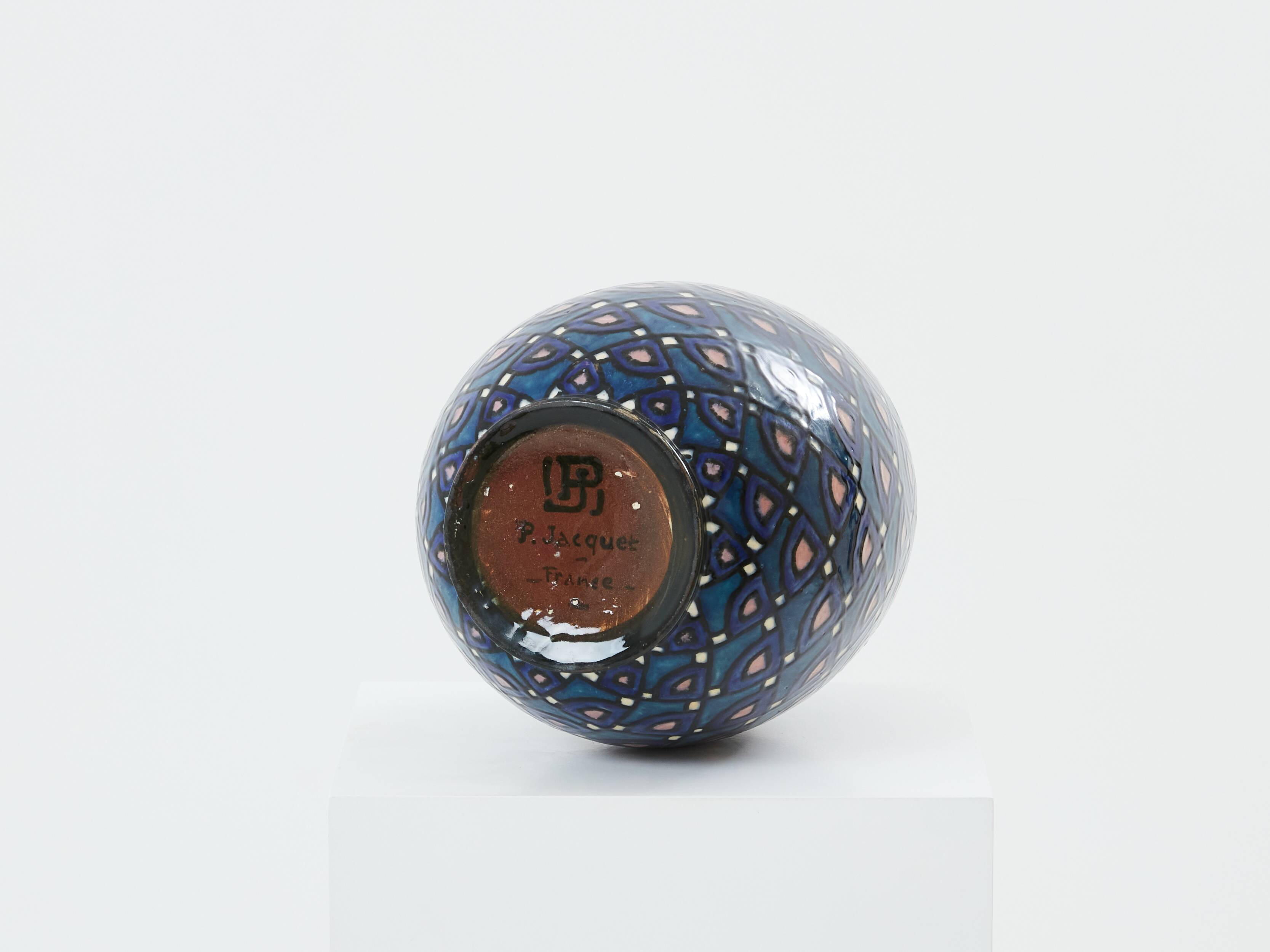 Large Art Deco vase in enameled ceramic signed Paul Jacquet 1930