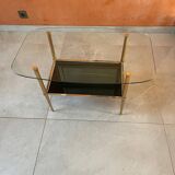 Table basse vintage en verre et laiton