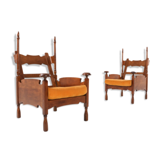 Pair of oak armchairs - 1950s
