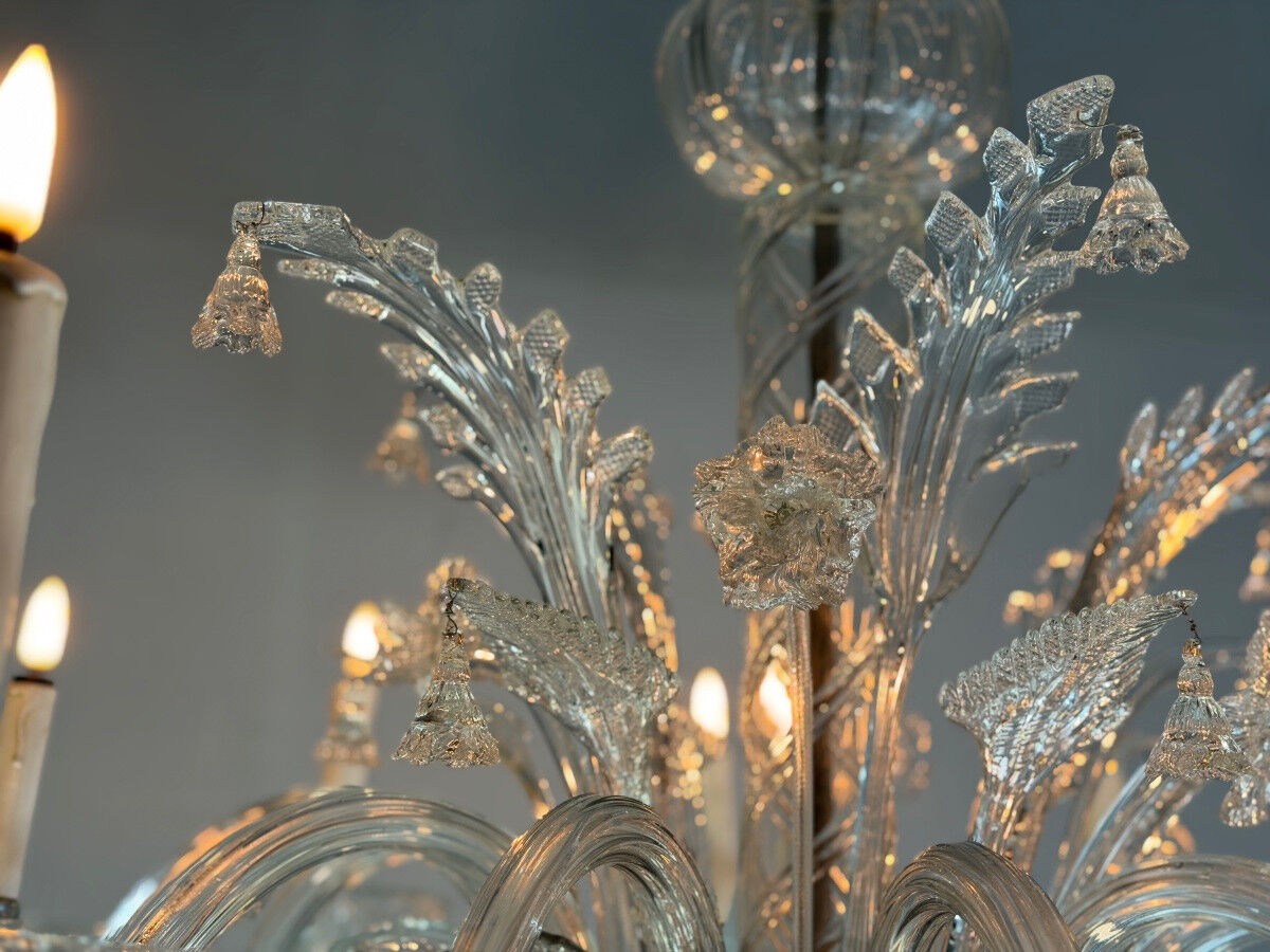 Venetian lustre in colourless Murano glass, 12 light arms, circa 1900