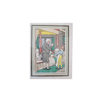 Harry Eliott (1882-1959) - Estampe en couleurs - "Les sangsues" lithographie