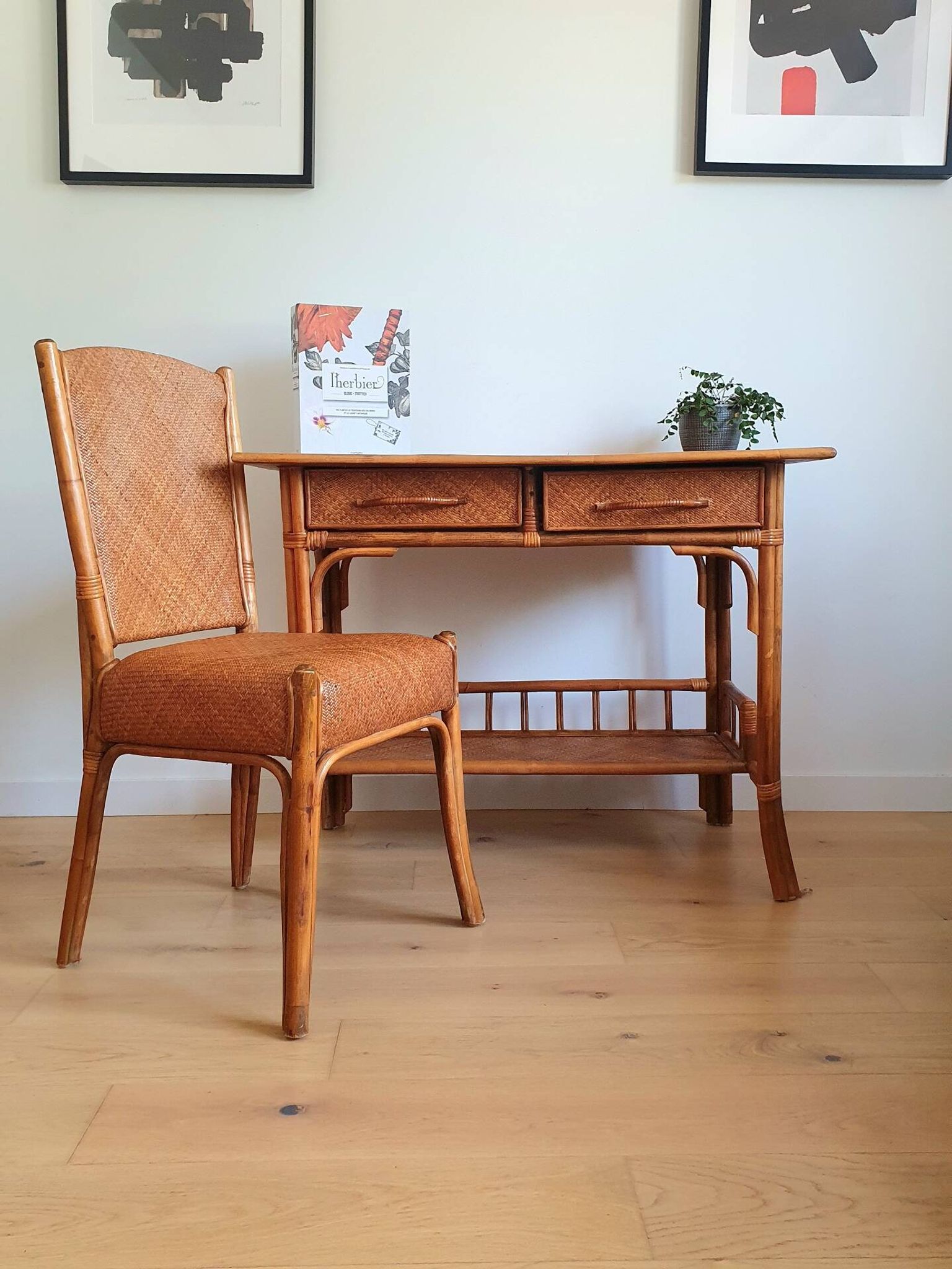 Bureau en rotin vintage