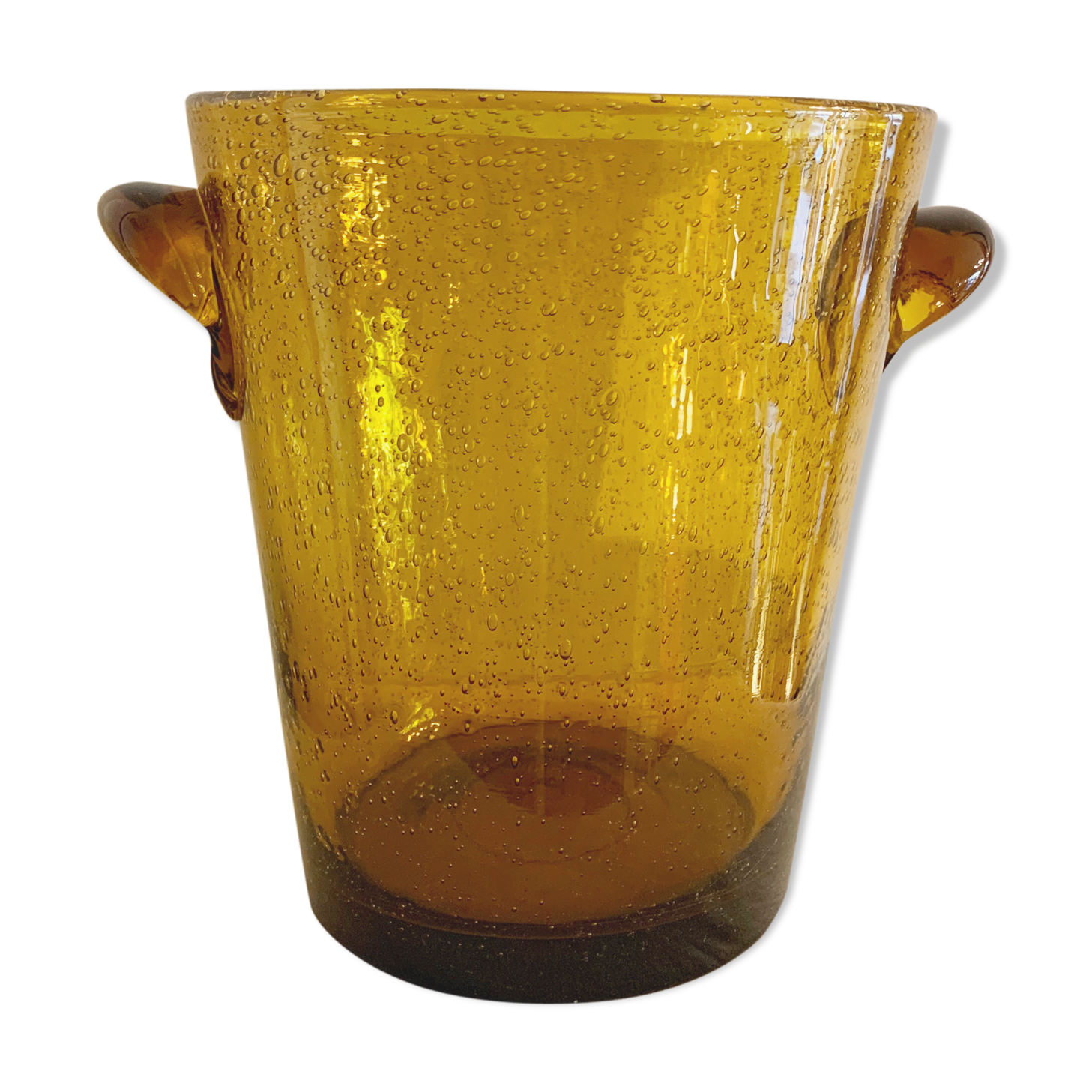 Biot amber yellow bubbled glass champagne bucket