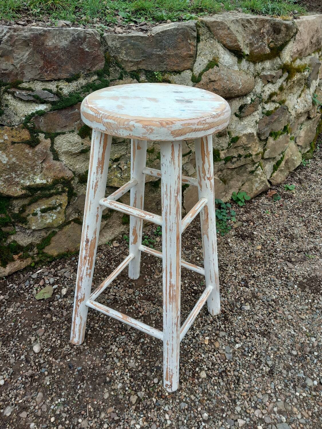 High stool in recycled style wood