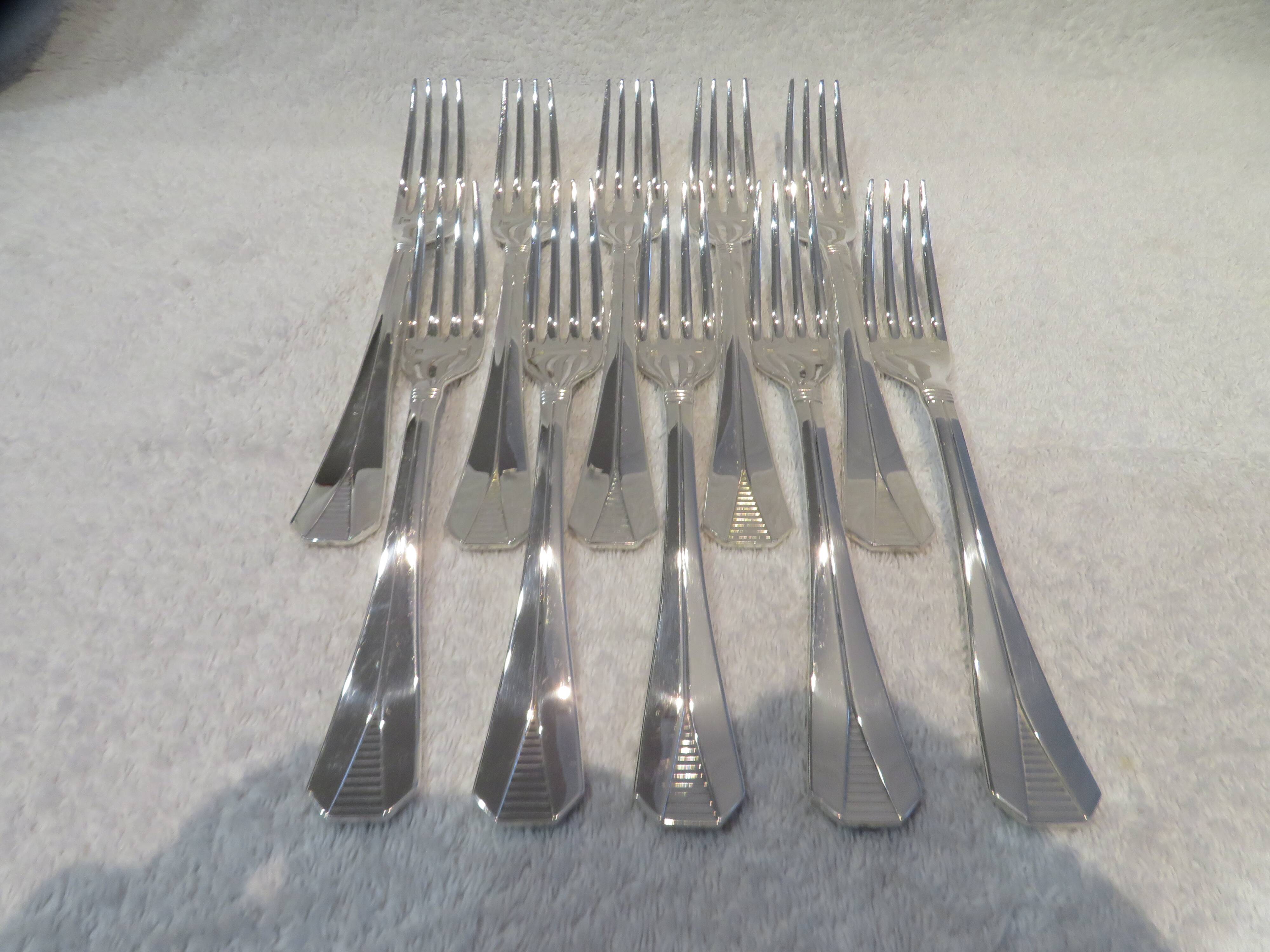10 Christofle Atlantide silver-plated table forks 20.7cm