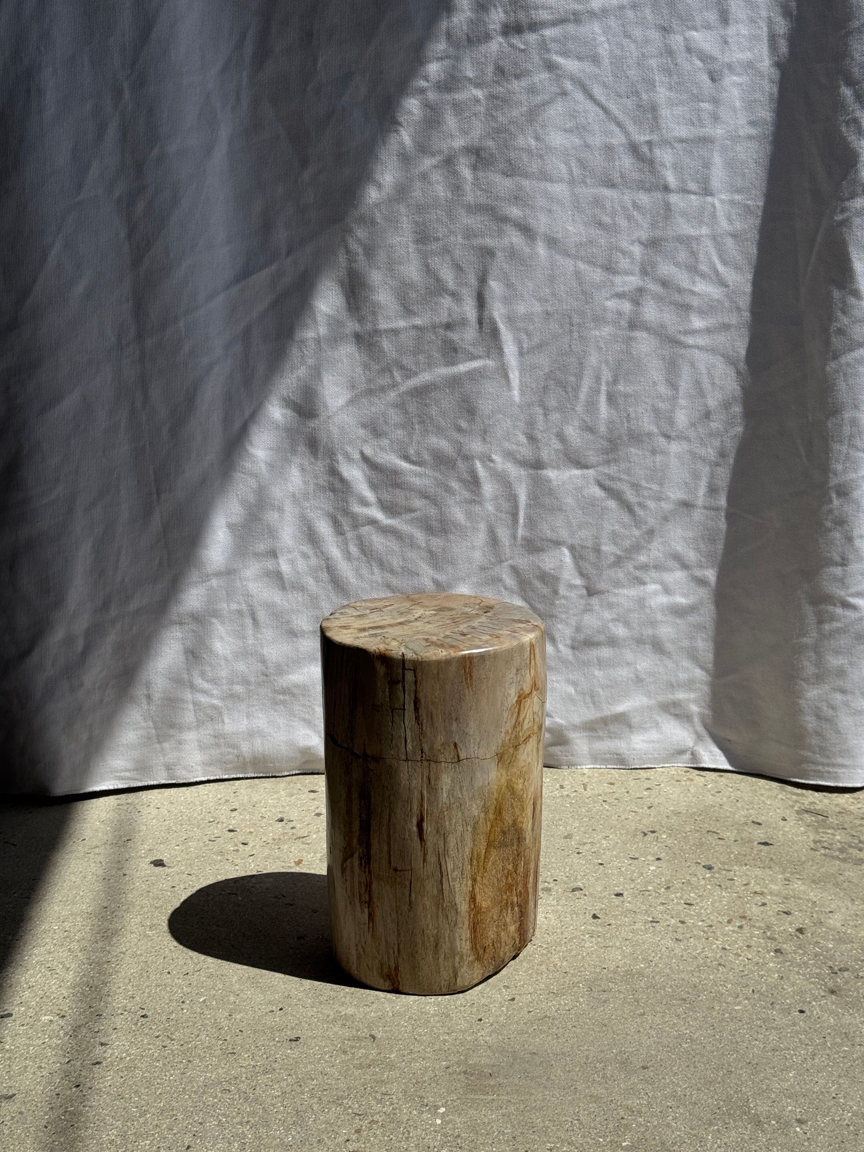 Small side table in white, grey, beige petrified wood H28 D18 - 3330
