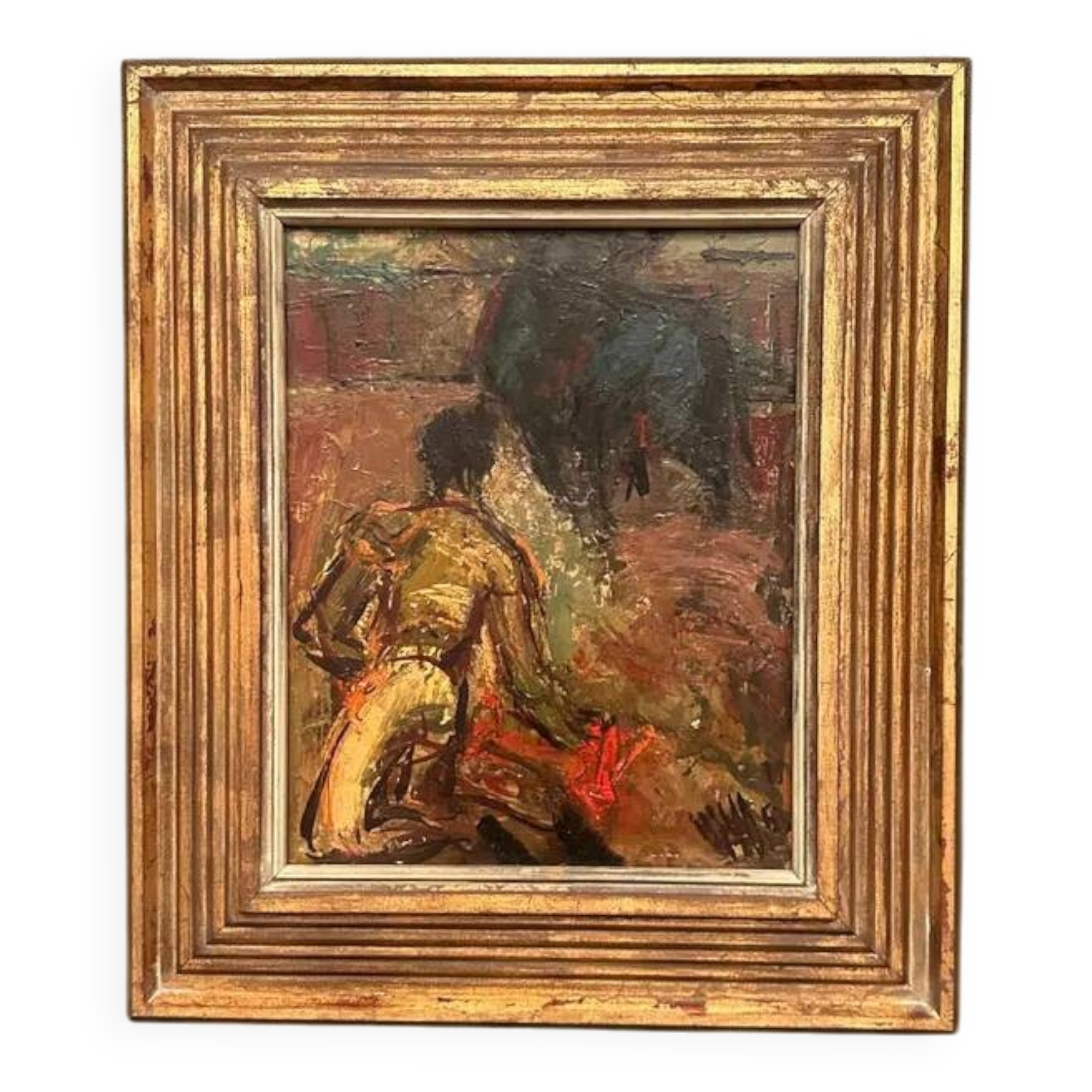 Original Swedish Oil on Panel – "The Bullfight" by Owe Wessbohn – Dated 1953 – Framed Period Piece – 59 × 51 cm