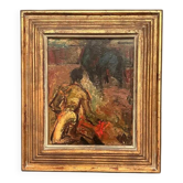 Huile sur panneau d'origine suédoise – "La Corrida" par Owe Wessbohn – Datée de 1953 – Cadre d'époque – 59 × 51 cm