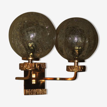 Brass and glass double wall light with gold overlay, Angelo Bro tto attr., Italy 1970