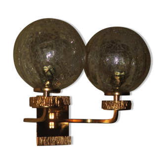 Brass and glass double wall light with gold overlay, Angelo Bro tto attr., Italy 1970