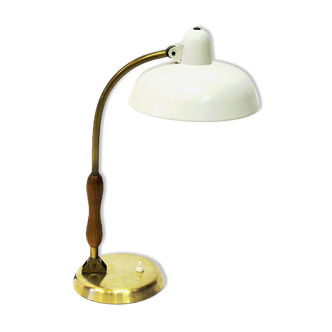 Lampe de table en chêne et en métal blanc par Asea, Suède années 1950