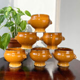 6 Onion tablespoons in ochre glazed stoneware