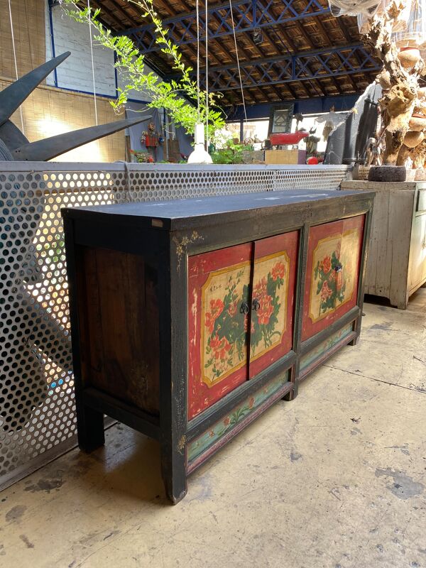 Coffre de rangement bois patiné Mongole fin 19eme