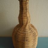 old amber glass bottle VB wicker vintage deco glass bottle wicker