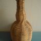 old amber glass bottle VB wicker vintage deco glass bottle wicker