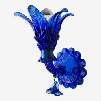 Applique florale "palmier" en verre de Murano bleu, midcentury, Italie