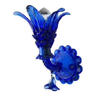 Floral wall lamp "Palm tree" in blue Murano glass, midcentury, Italy
