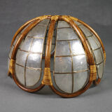 Flower hanging lamp in mother-of-pearl capiz and wicker