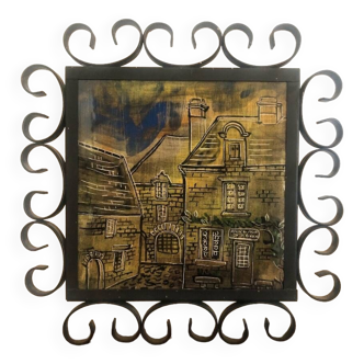 Framed ceramic tile, signed Taburet