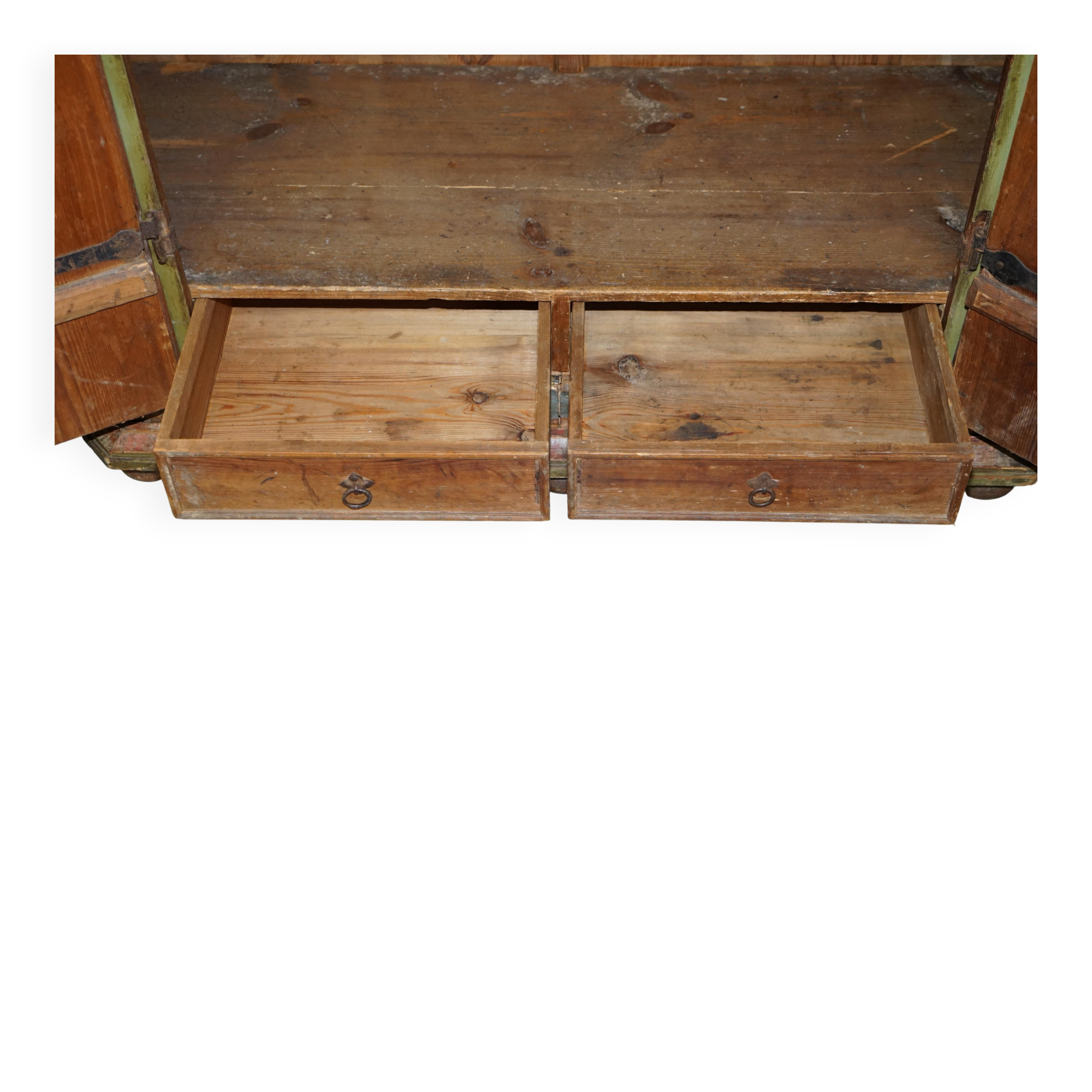 European Hand-Painted Wardrobe in Solid Oak circa 1800