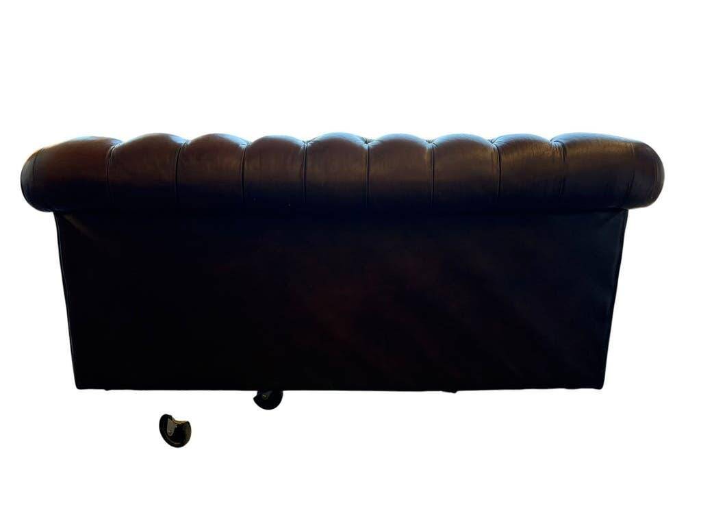 Vintage chocolate brown leather Chesterfield armchair/sofa