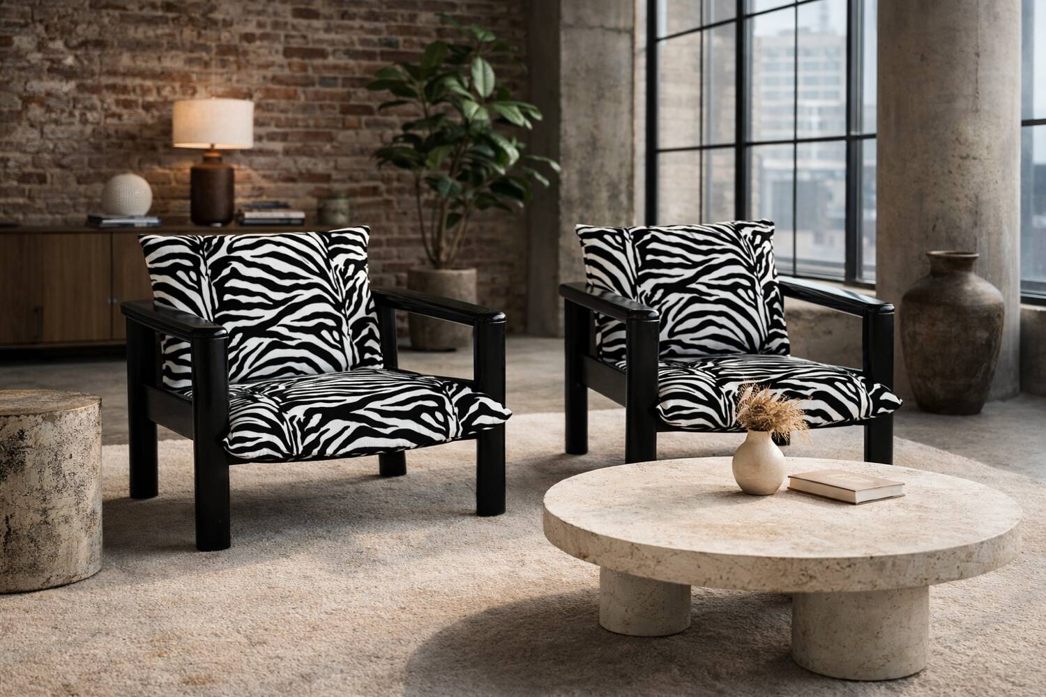 Pair of vintage zebra armchairs – 80s design spirit