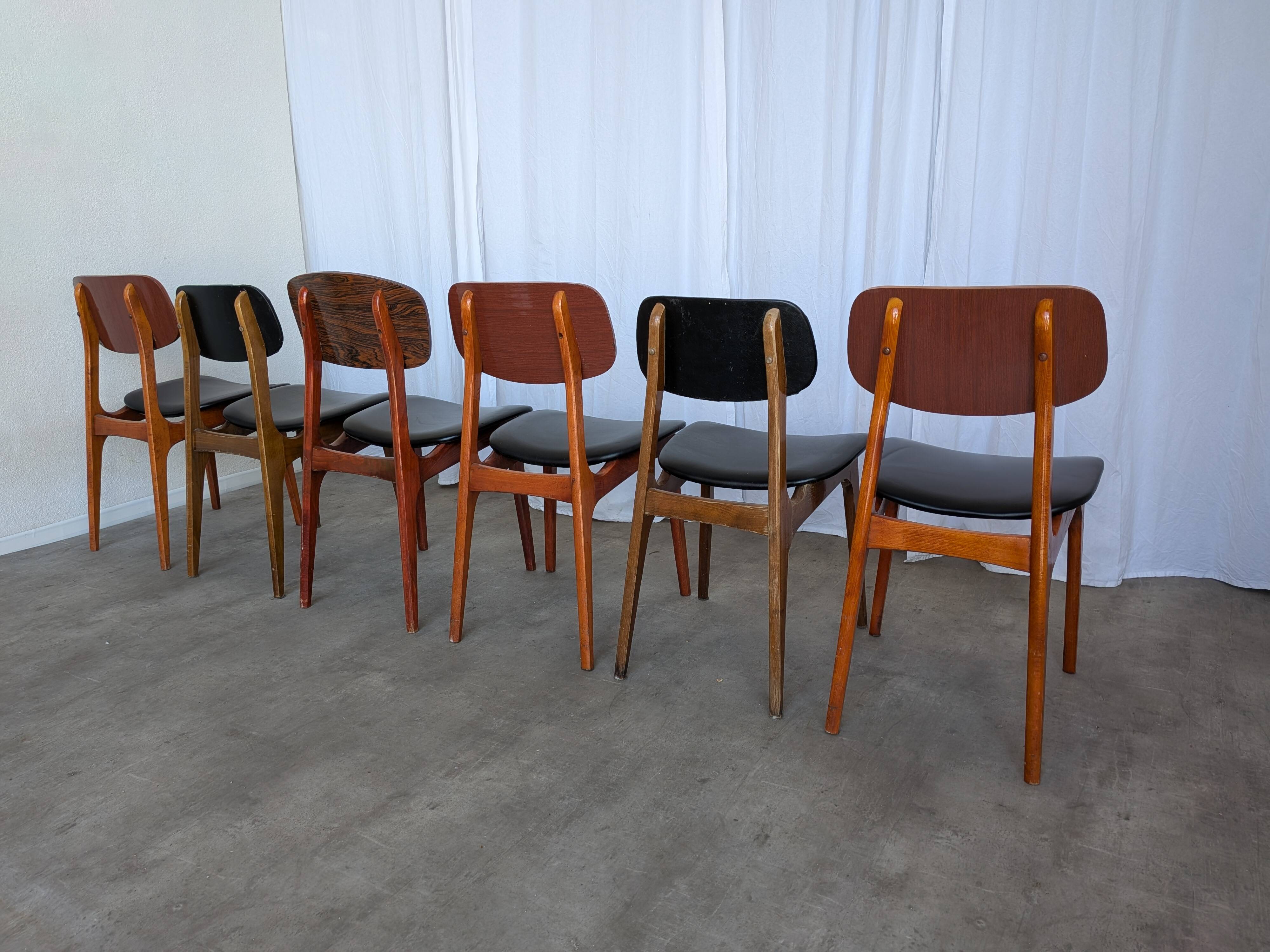 Set of 6 Mix & Match Vintage STOL Kamnik Dining Chairs Yugoslavia 1970s