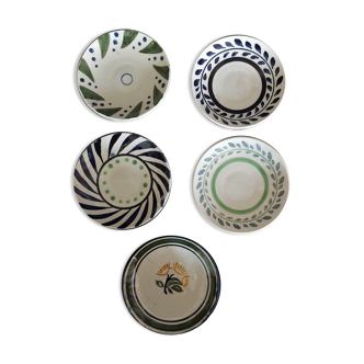 Dinette series of five flat plates in earthenware XXth