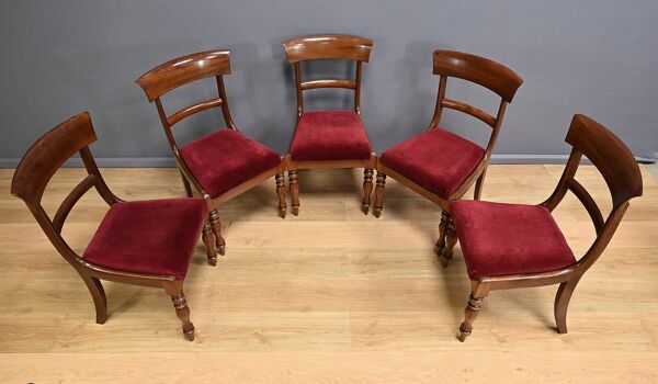 Suite de 5 Chaises en Acajou, époque Victorienne, Angleterre – 2ème partie