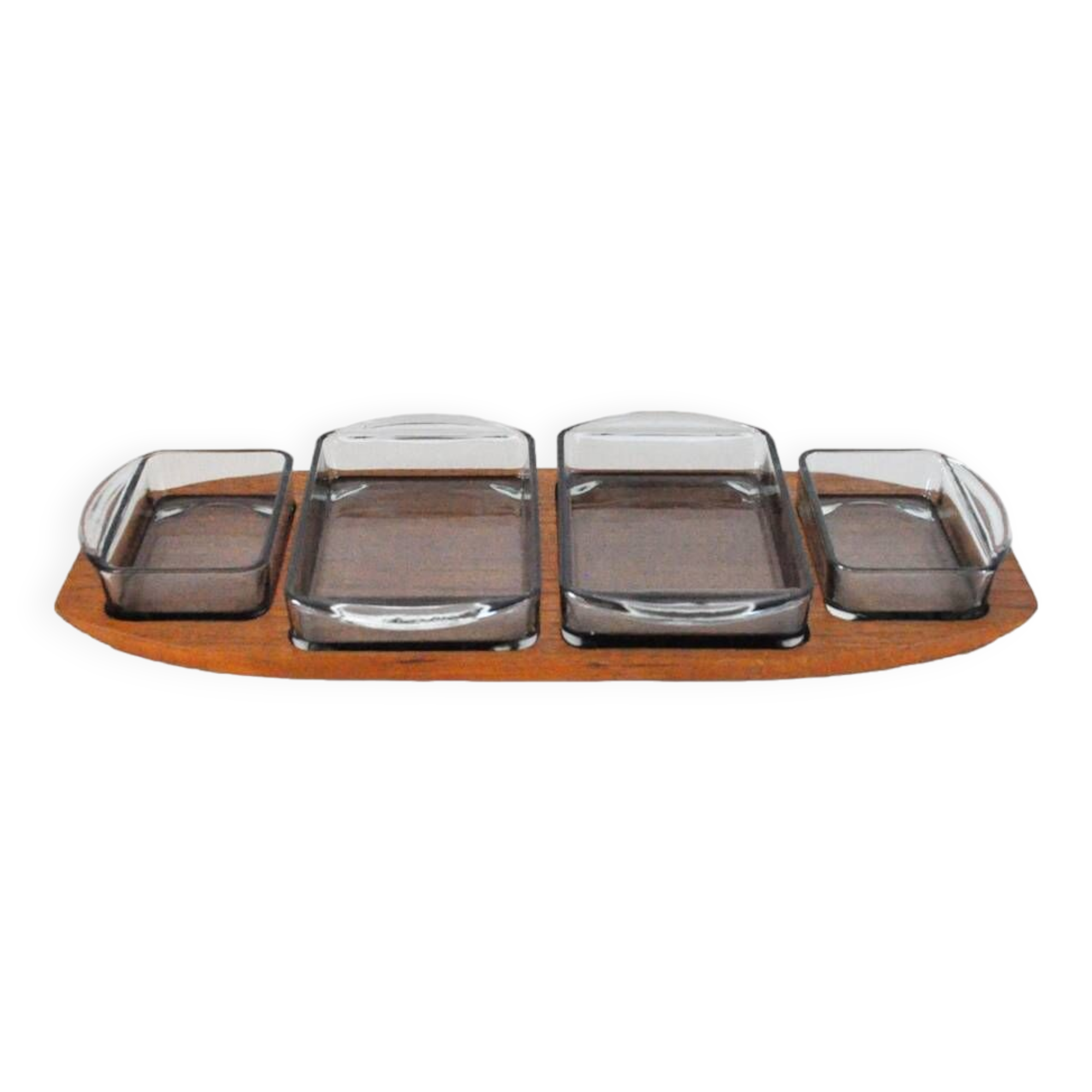 Danish Modern Teak Serving Tray with Glass Bowls, Denmark, 1960s