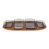 Danish Modern Teak Serving Tray with Glass Bowls, Denmark, 1960s