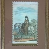 Gravure équestre dessin ancien amazone
