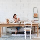 White wooden chest bench