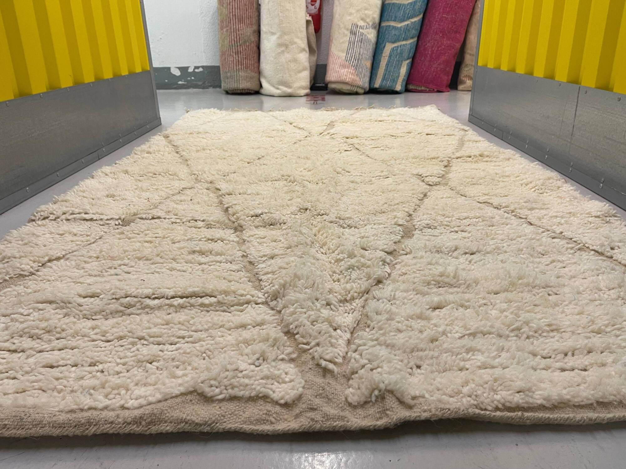 Handmade Moroccan Berber rug, cream and beige with diamonds 150x263cm