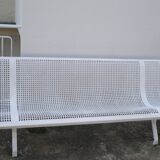 Old public wrought iron bench painted white - 50s
